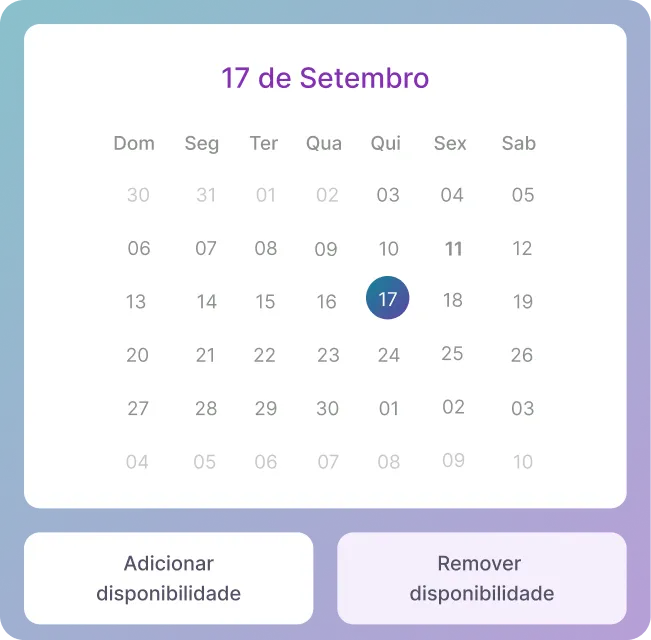 Calendário de disponibilidade para agendamento de exames ocupacionais