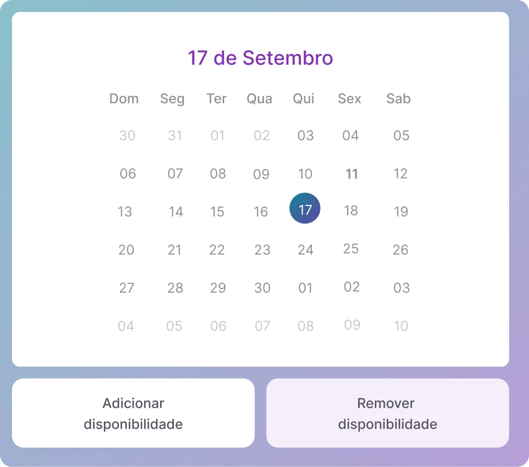 Calendário de disponibilidade para agendamento de exames ocupacionais