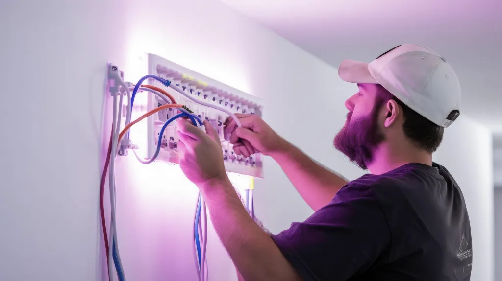 Eletricista trabalhando em um painel elétrico